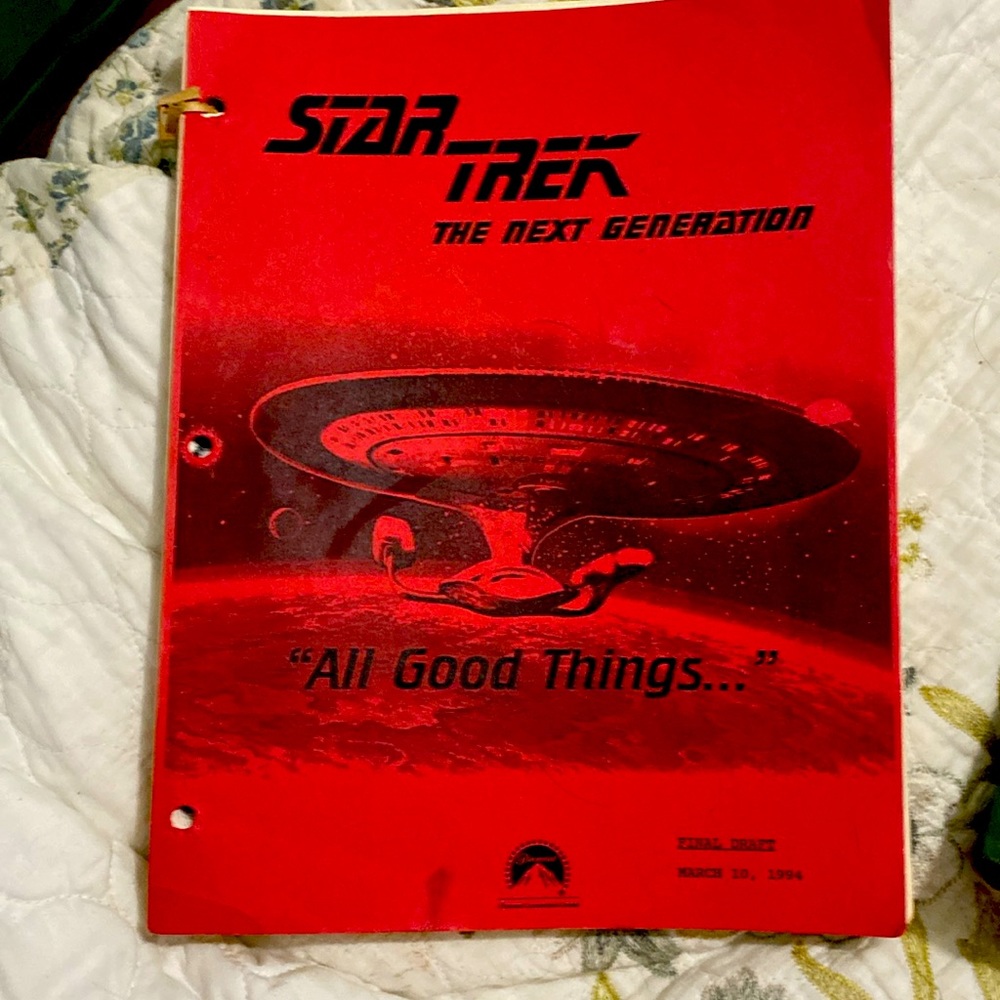 Original working script for Star Trek episode. All good things.